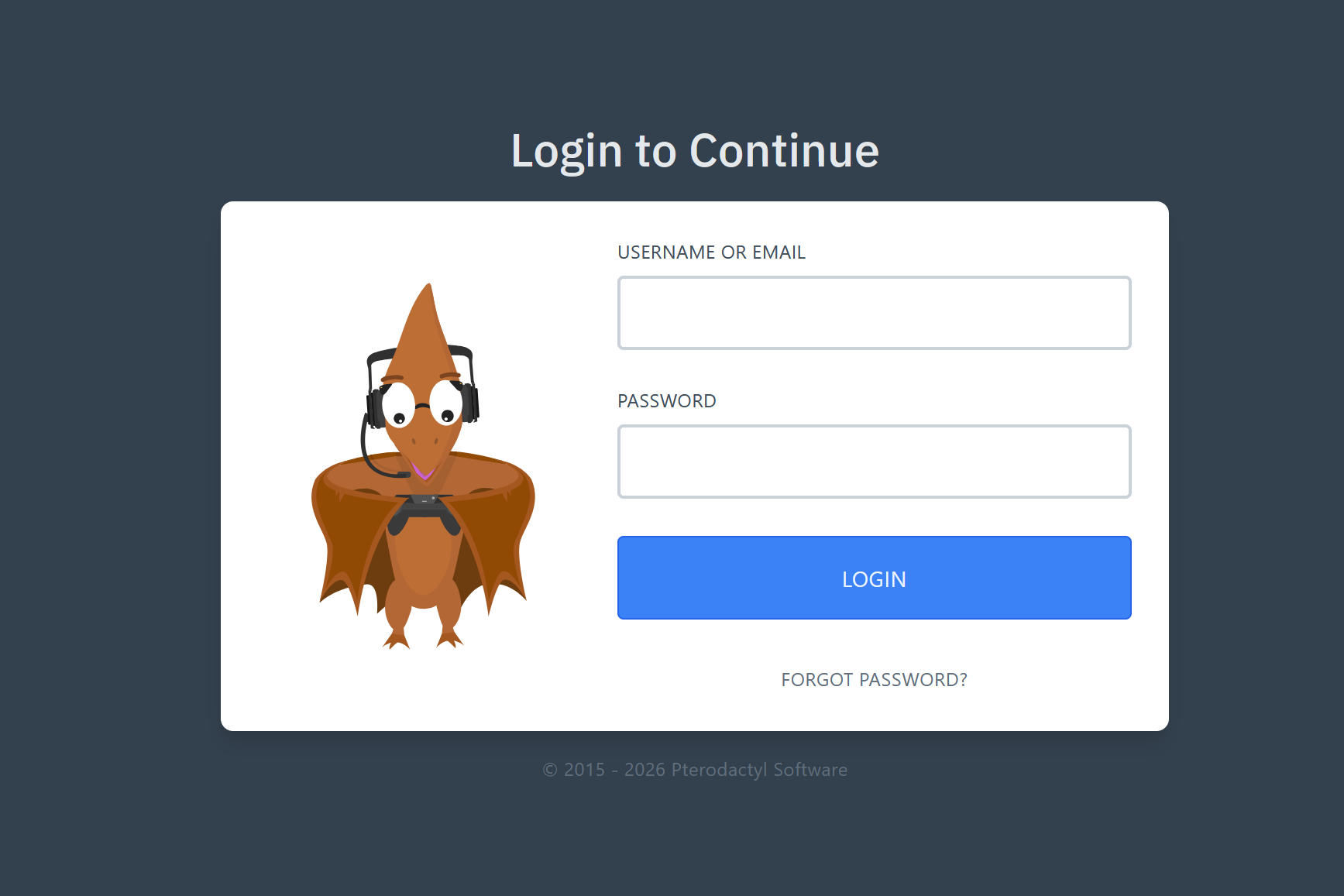 Pterodactyl Login Screen